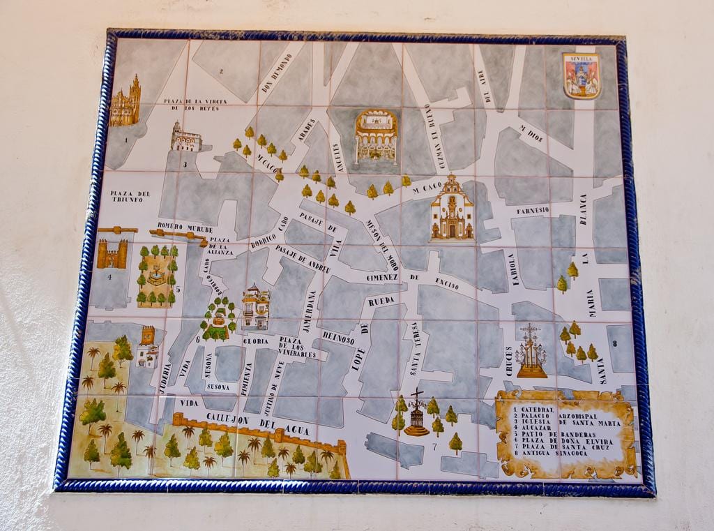 mapa dzielnicy żydowskiej w Sewilli