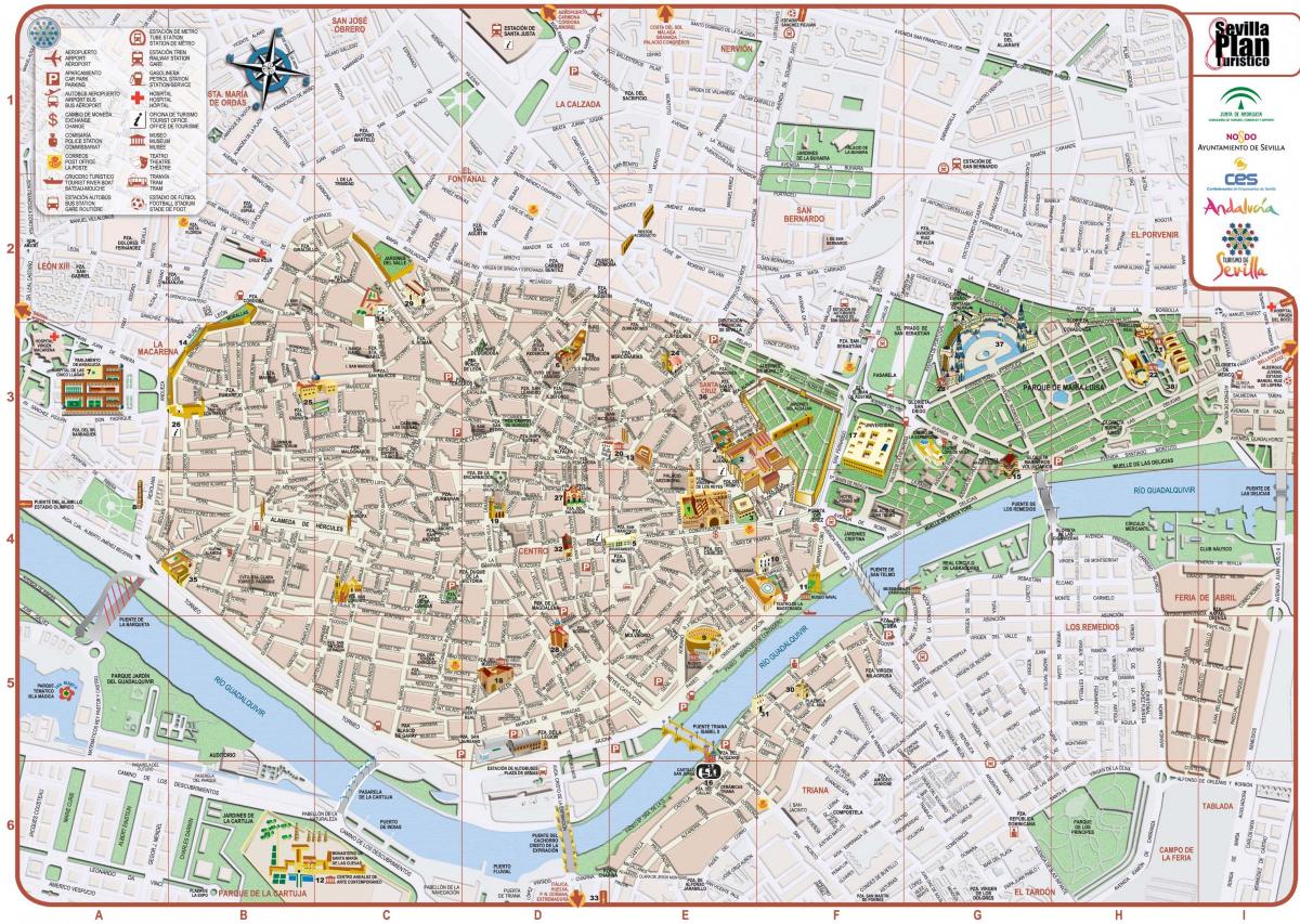 mapa centrum miasta Sewilla 