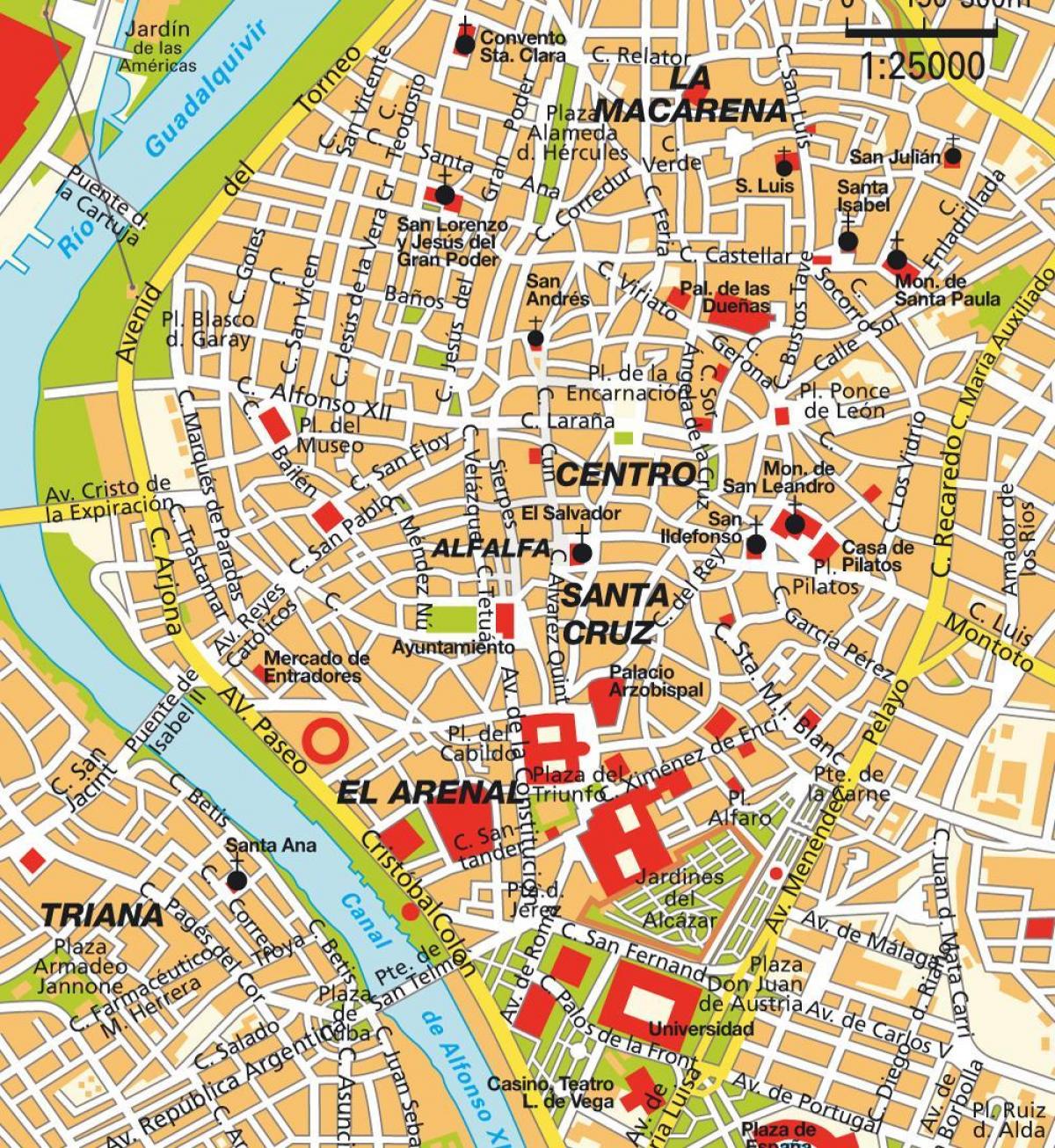 mapa Sewilla, Hiszpania centrum miasta 