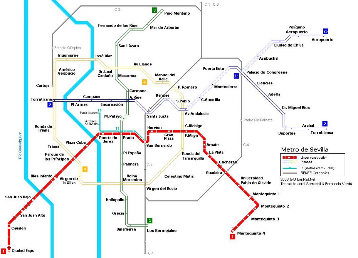 mapa metra w Sewilli 