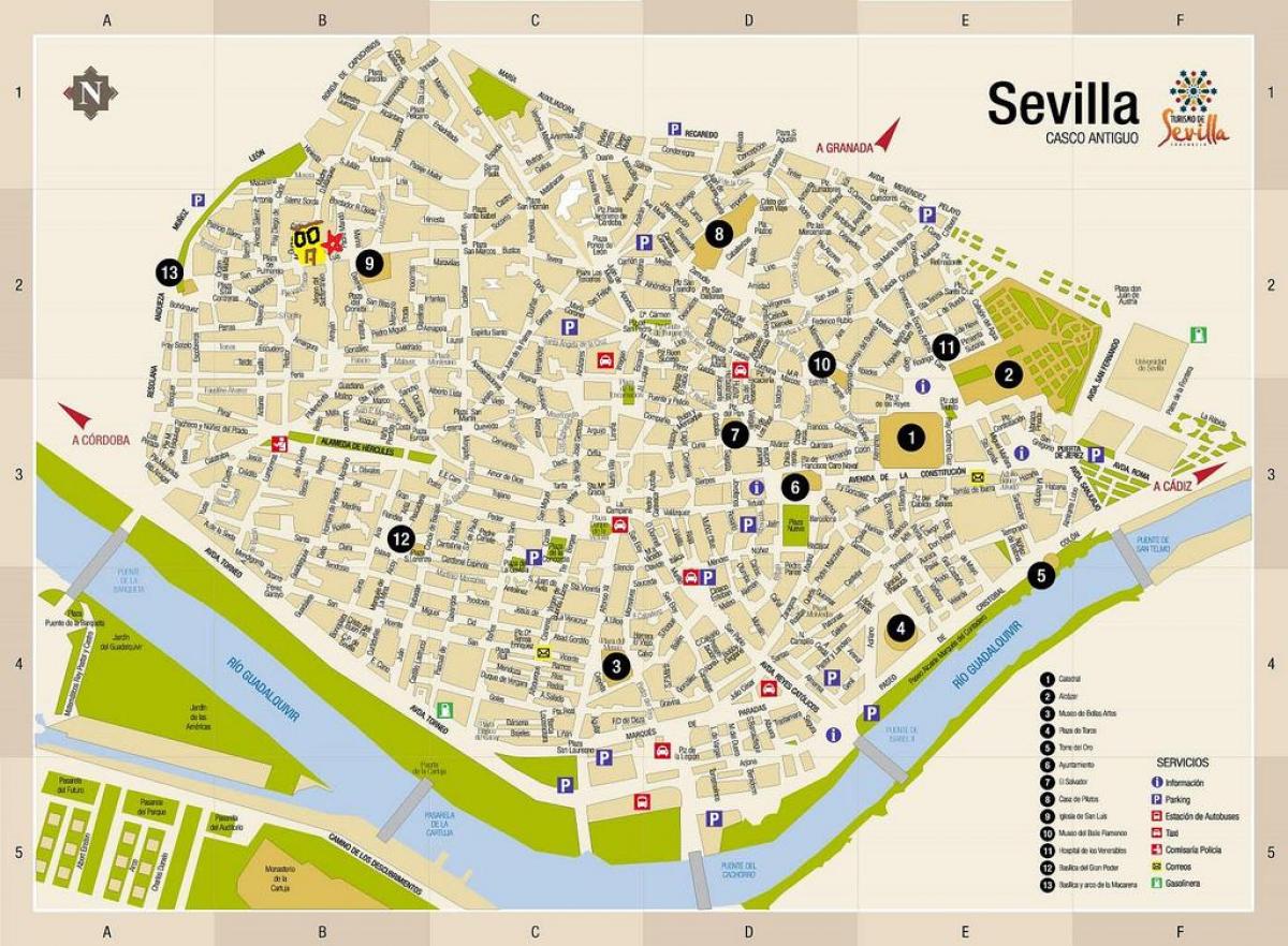 mapa Plaza de armas w Sewilli 