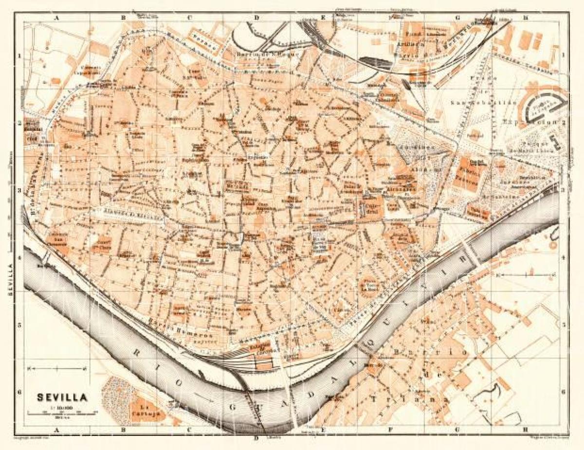 mapa starego miasta w Sewilli w Hiszpanii